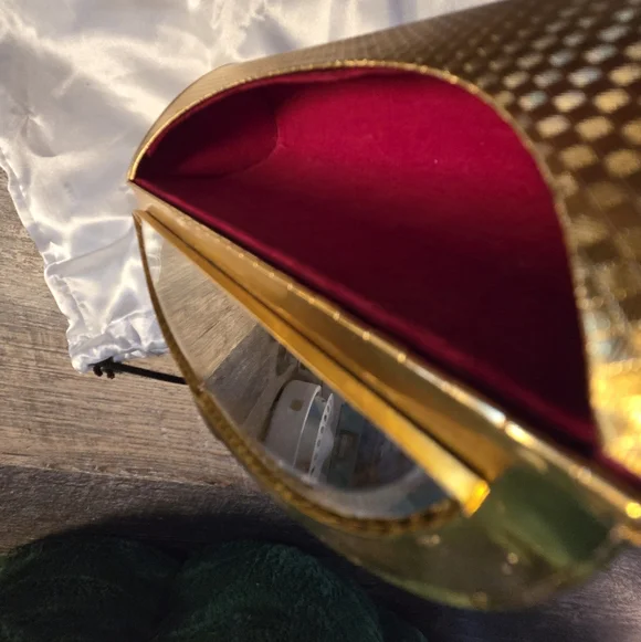 Vintage Mirror Chrystal Gold Elegant Metal Diamond Pattern Clutch Bag